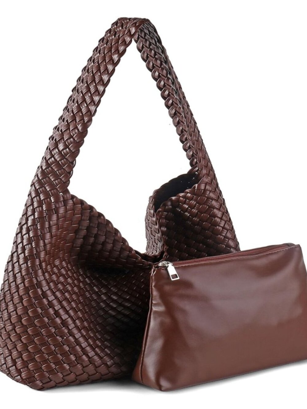 Woven Vegan Leather Hobo Tote Bag with Pouch for Women | lightweight
